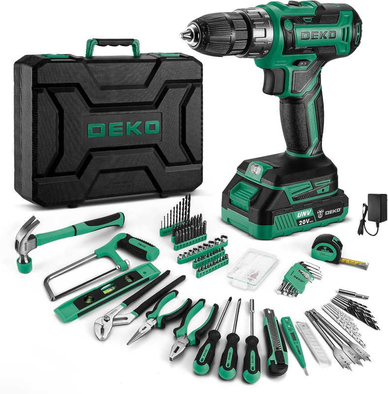 20V Cordless Drill Tool Kit Green Home Repair Electric Drill Driver Case9