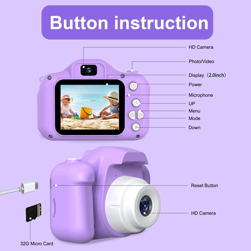 Kids Selfie Digital Camera Toy w/ 32GB SD Card HD Video Ages 3 97