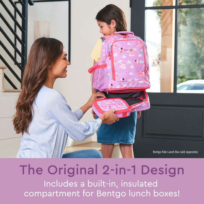 Kids Prints 2 In 1 Backpack & Insulated Lunch Bag   Pink Fairies1