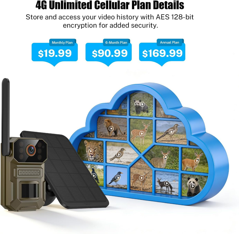 4GLTE Solar Trail Camera 1080P Night Vision Motion IP65 SIM Cellular WildlifeCam6