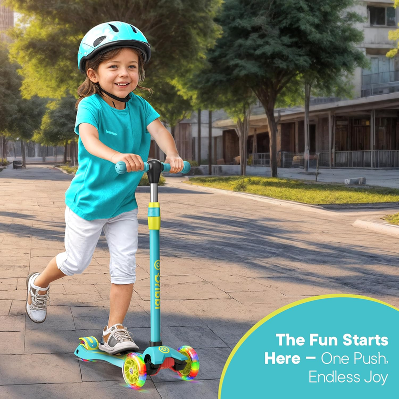 3 Wheel Kids Scooter Lean to Steer Adjustable Handlebar Wide Deck Aqua/Yellow1
