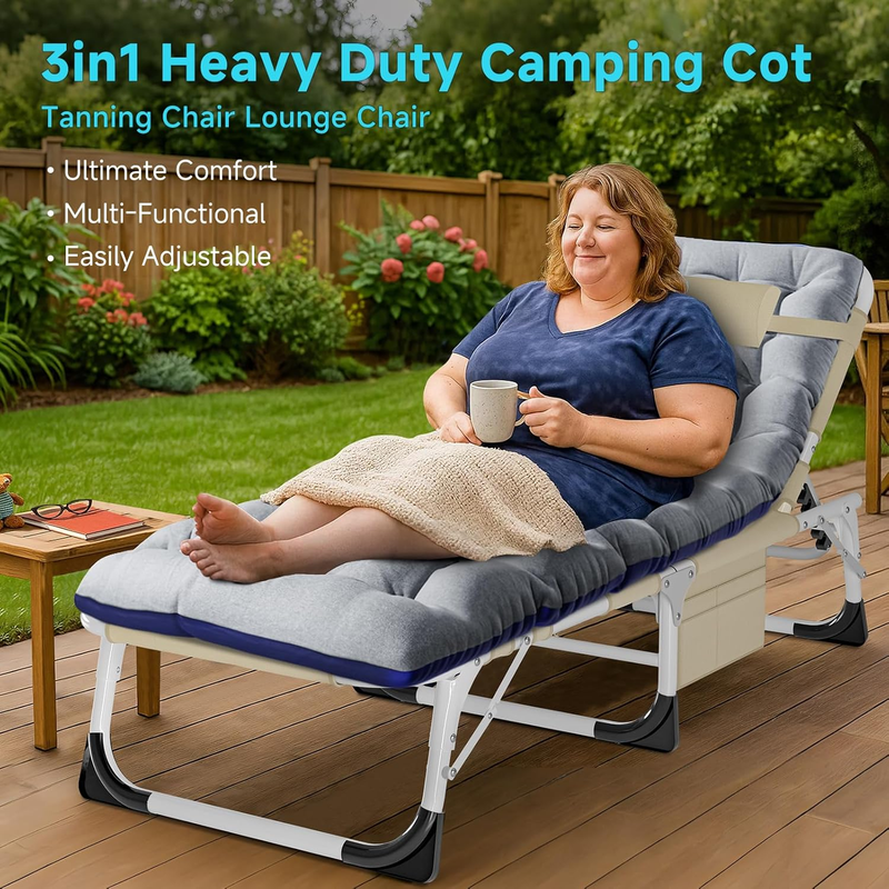 Camping Cot Extra Wide Heavy Duty 1200D Oxford Folding Bed w/ Mat Portable Sleep5