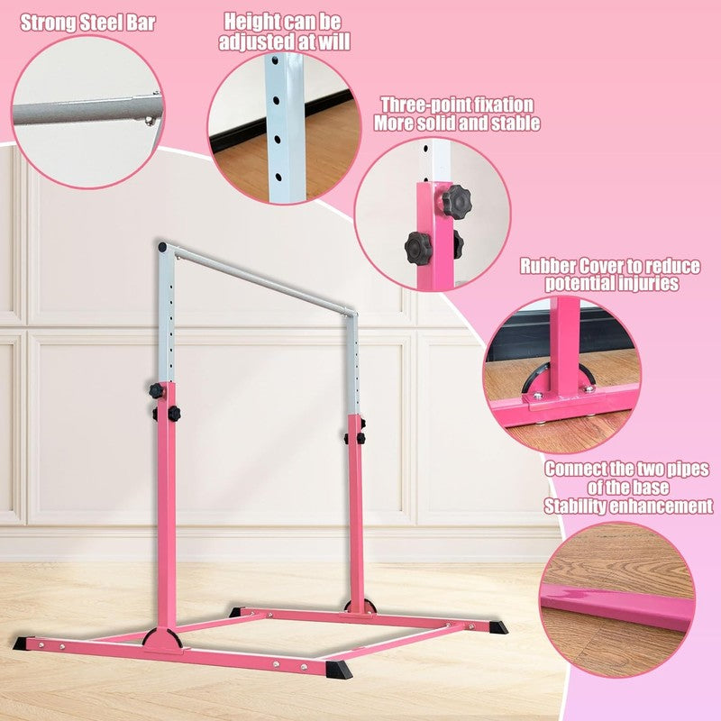 Kids Gymnastic Bar 4FT Wide 5FT Adjustable Kip Bar 350lb Home & Club Use2