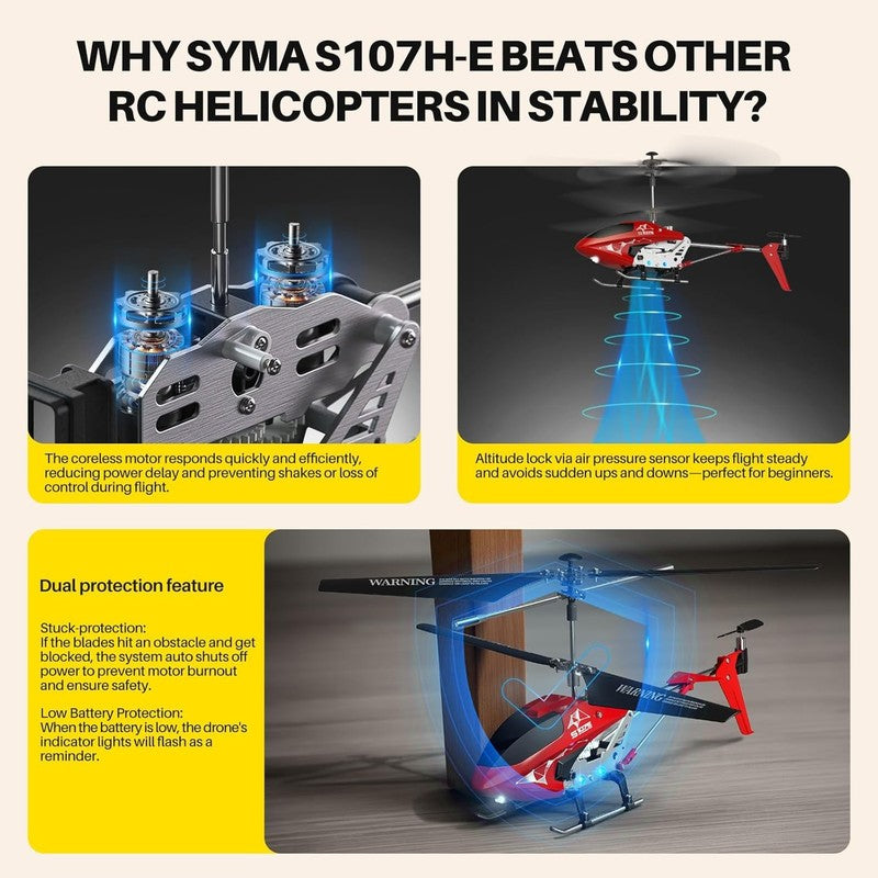 Kids RC Helicopter S107H E Remote Control Durable Alloy One Key Takeoff7