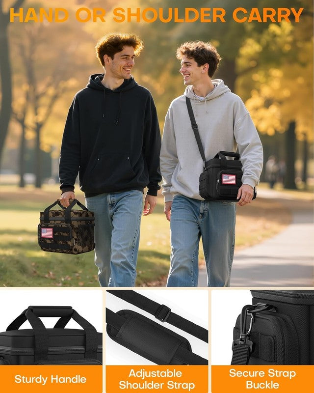 Insulated Tactical Lunch Bag Cooler for Men & Women Black 11"x8"x7"3