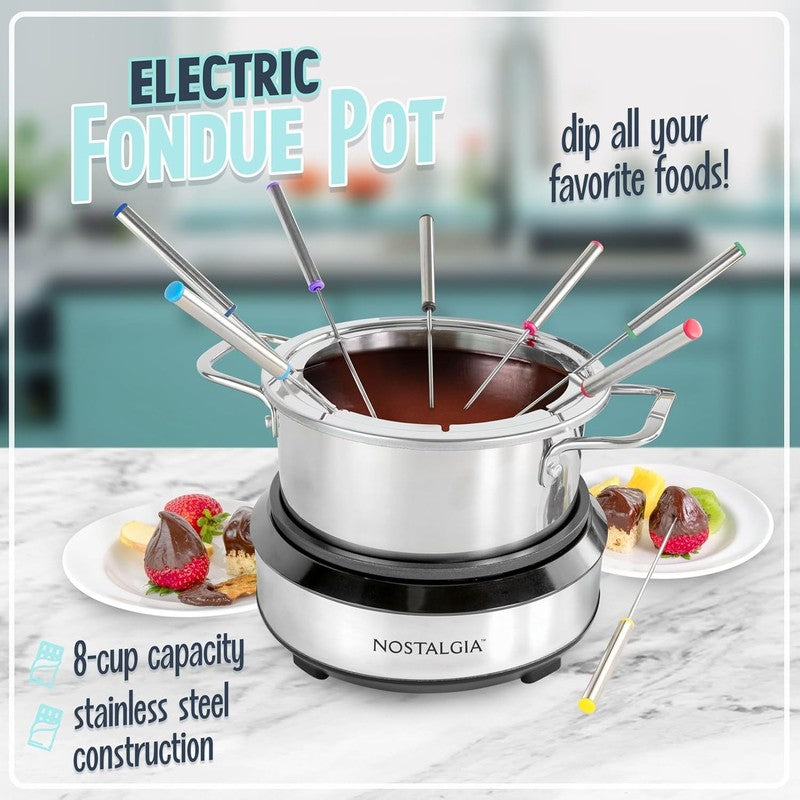 Electric Fondue Pot, 8-Cup, 8 Forks, Temp Control, Stainless Steel1