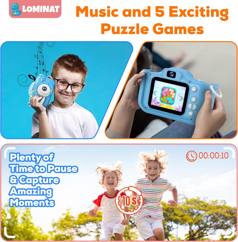 Kids 1080P HD Camera Dinosaur Dual Lens w/32GB SD Gift for Boys Girls 3-94
