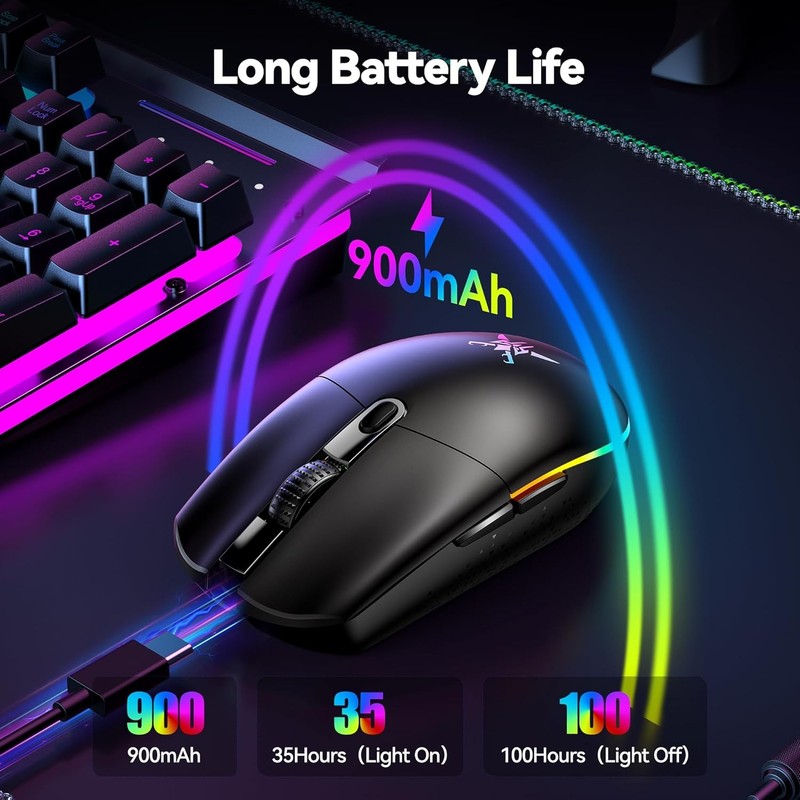Rechargeable Wireless Gaming Mouse   8000 DPI, RGB, 100Hrs Battery, Dual Connect5