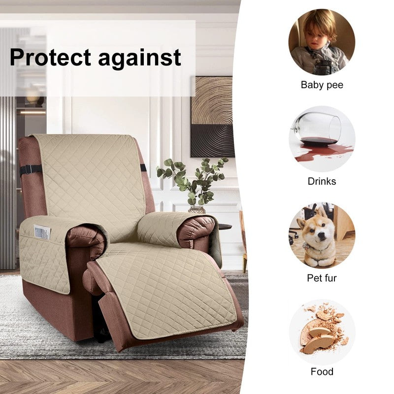 Reversible Recliner Chair Cover Khaki 25" Washable Slipcover for Pets & Kids3