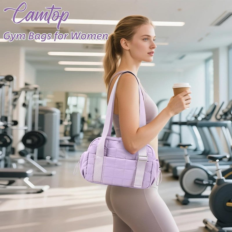 Mini Gym Bag Women Quilted Duffel Wet Compartment Yoga Dance Tote Purple 12.6"6