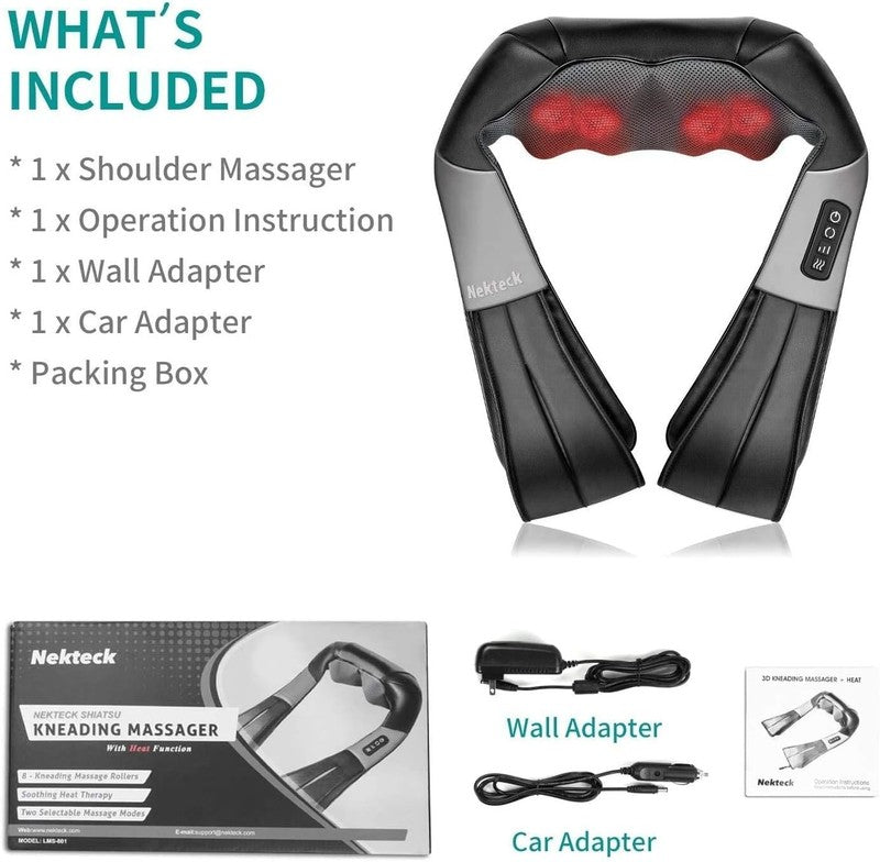 Shiatsu Neck Massager for Pain Relief Deep Tissue with Heat, 3D Kneading Massage8