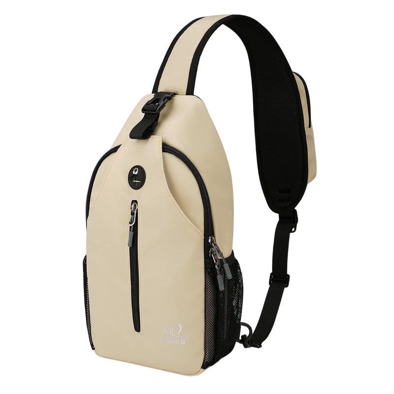Unisex Hiking Travel Nylon Sling Bag Cross Body Shoulder Chest Bag,Beige9