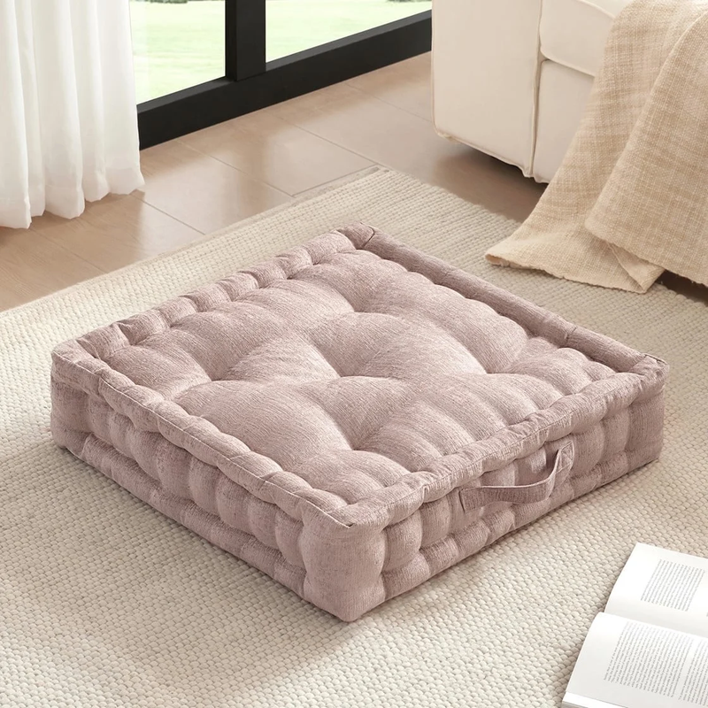 Intelligent Design Tufted Floor Pillow 24"x24" Chenille Meditation Cushion Blush0
