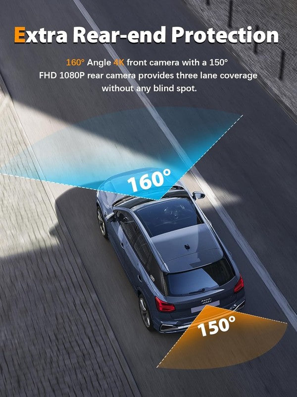 4K+1080P Dual Dash Cam Front Rear w/ 64GB Card WiFi Night Vision Parking7