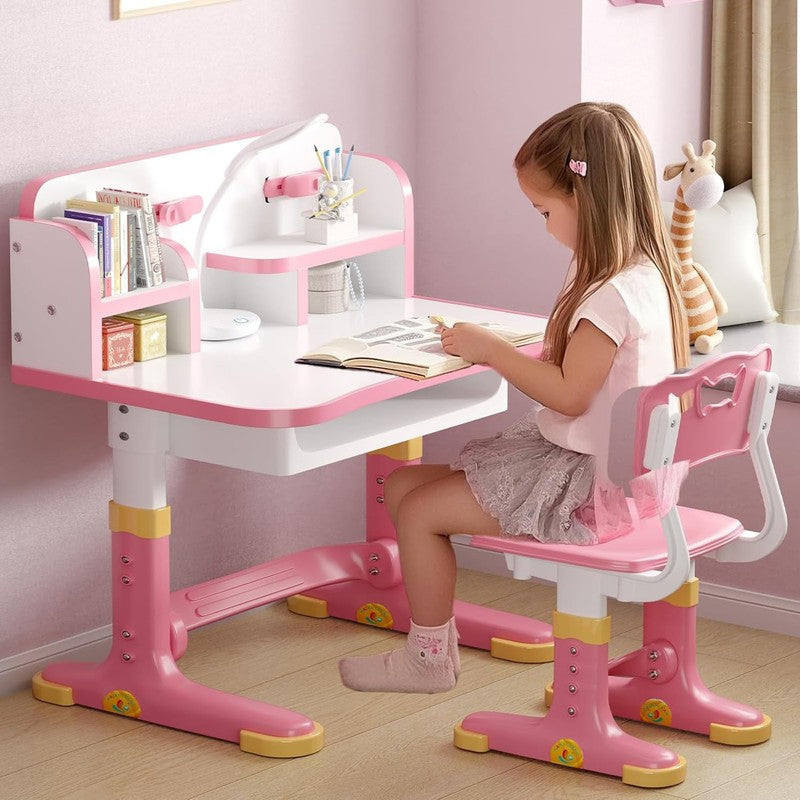 Kids Desk & Chair Set Height Adjustable Study Table w Bookstand Drawer7