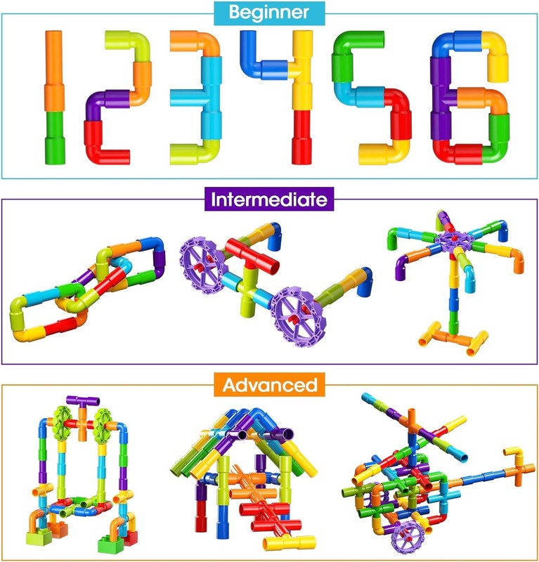 188PCS STEM Pipe Tube Building Blocks Toy w Wheels Baseplate for Kids4