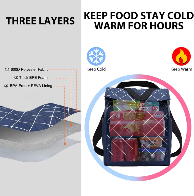 Insulated Roll Top Lunch Bag for Women Men Foldable Tote w/ Shoulder Strap5