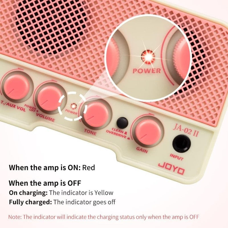JA-02 II Mini Guitar Amp, 5W Bluetooth Rechargeable Practice Amplifier (Pink)7