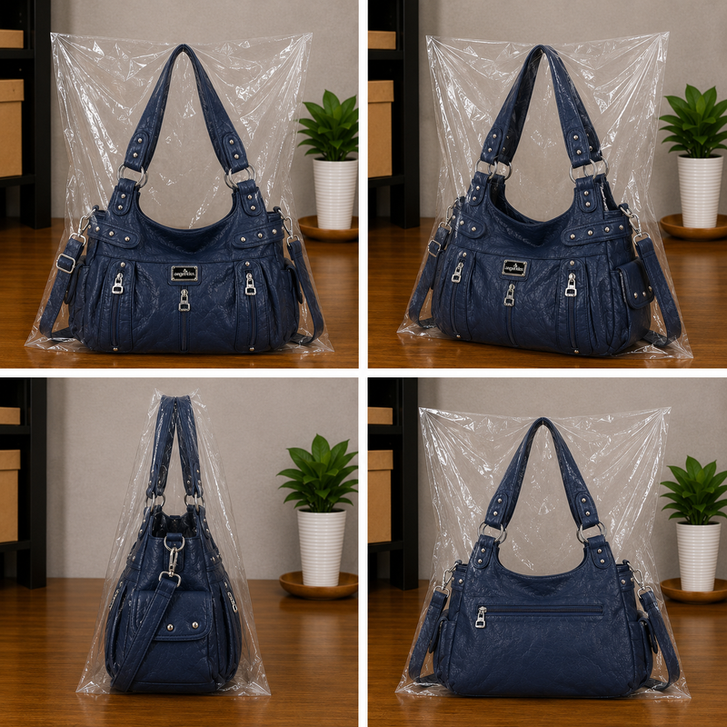 Women's Large Washed Faux Leather Hobo Crossbody Tote Bag0