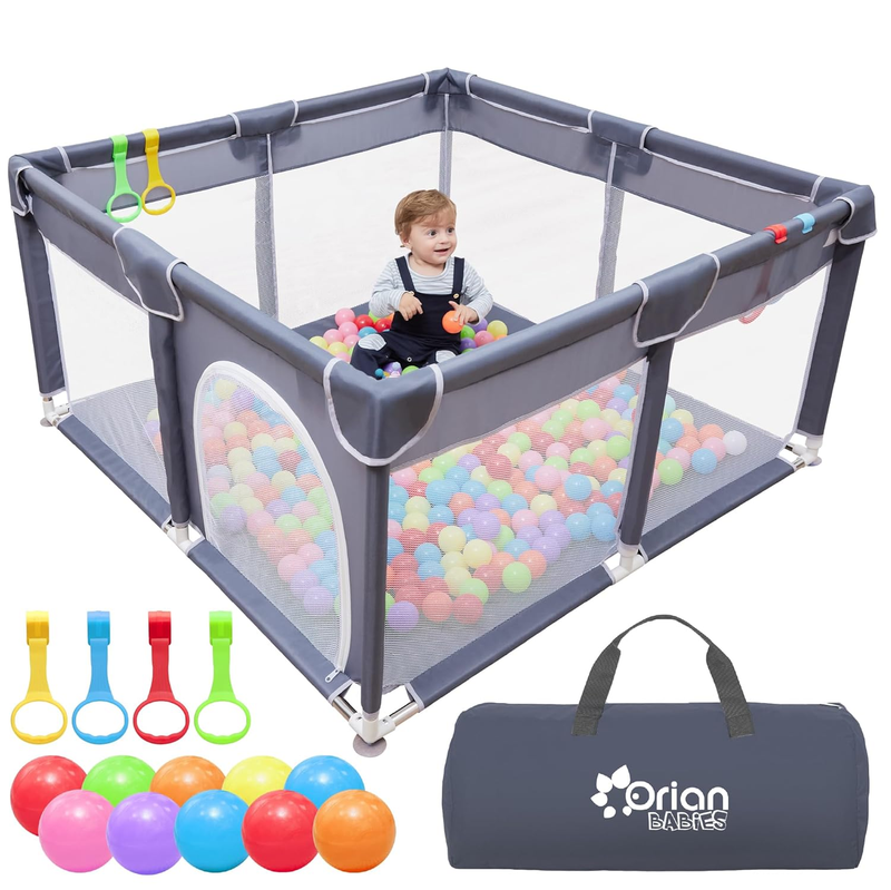 Large Baby Playpen 50X50 with 10 Balls & 4 Pull Up Rings - Indoor/Outdoor Fun!9