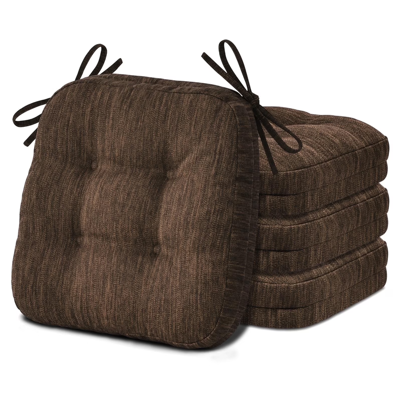 3.5" Tufted Memory Foam Chair Cushions Set of 4 16.5"x16.5" Dark Brown6
