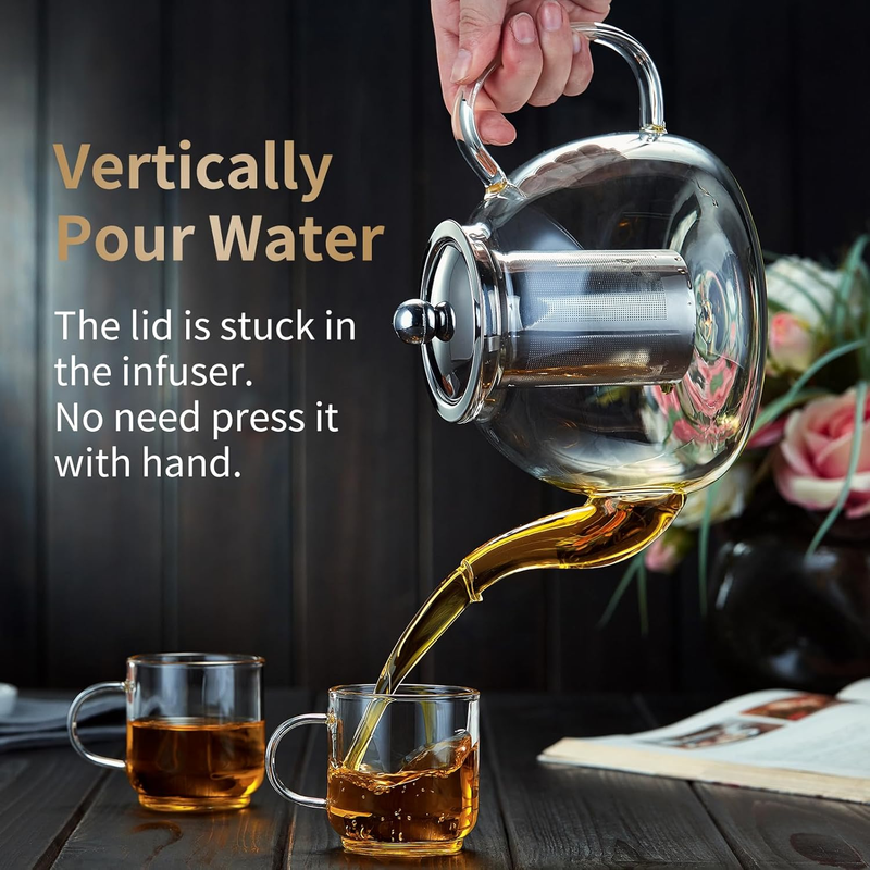 40oz Glass Teapot w/ Infuser Borosilicate Stovetop Safe Tea Kettle Dishwasher5