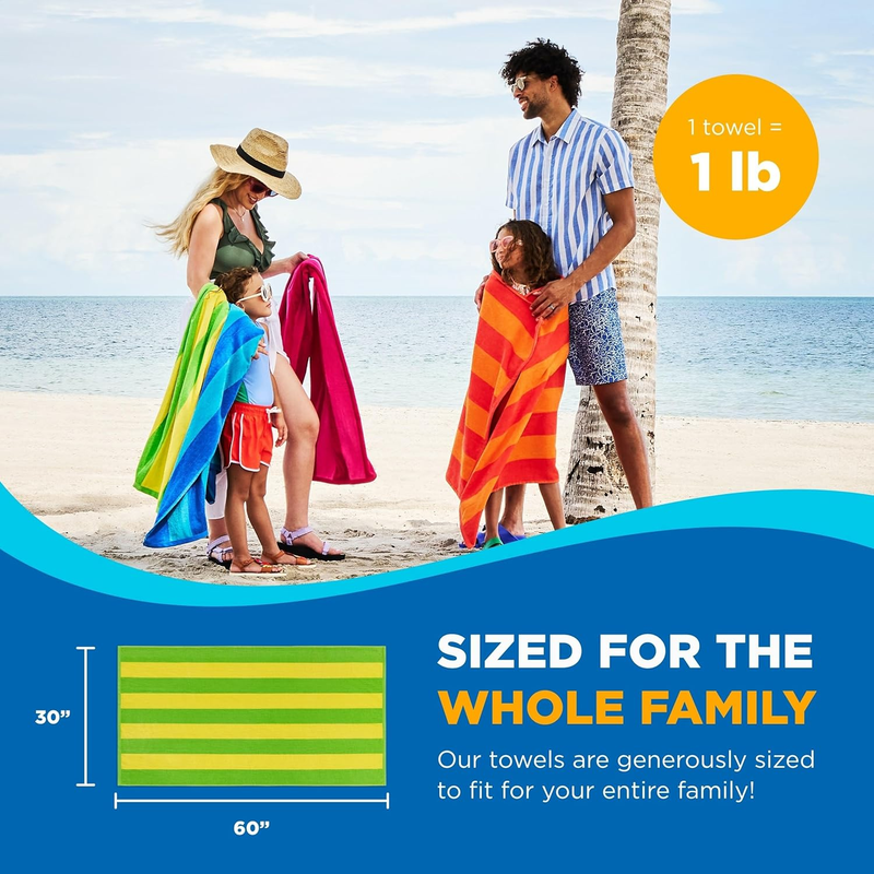 Kaufman - Soft Oversized Beach Towels in Bulk | 29" X 58" Velour Striped Towel |5