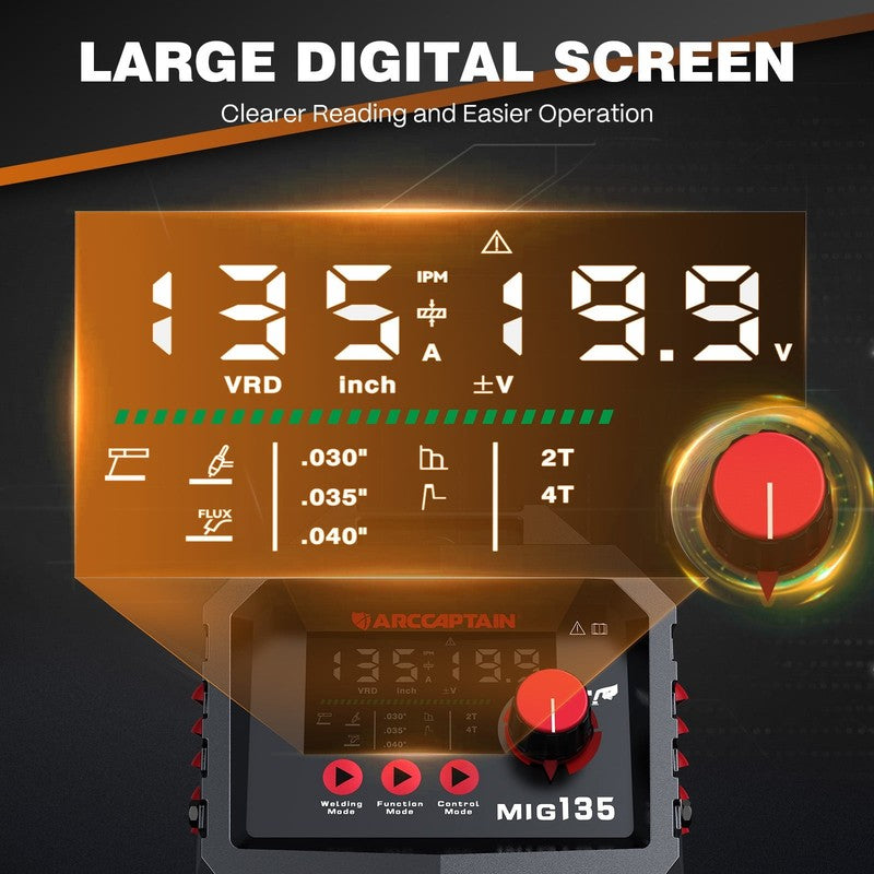 135A MIG Welder 3-in-1 Flux Core TIG Stick IGBT Gasless LED Display4