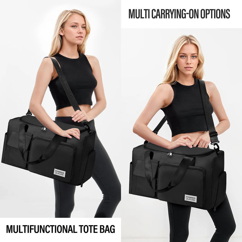 Gym Bag Women Shoe Compartment Dry Wet Travel Weekender Overnight Black4