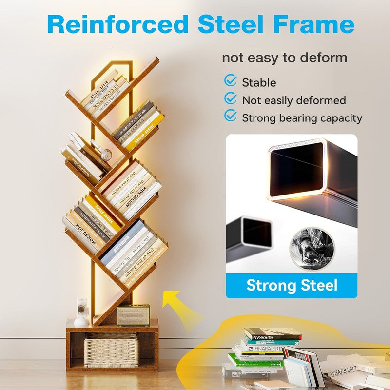 6 Tier Tree Bookshelf, Bookcase with LED Lights, Display Floor Standing Storage4