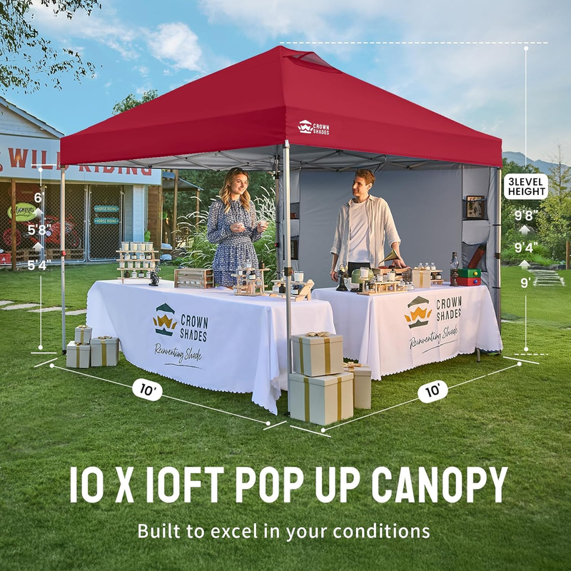 10x10 Pop Up Canopy Tent Crown Shades Easy Setup Center Lock Sun Shelter Red6