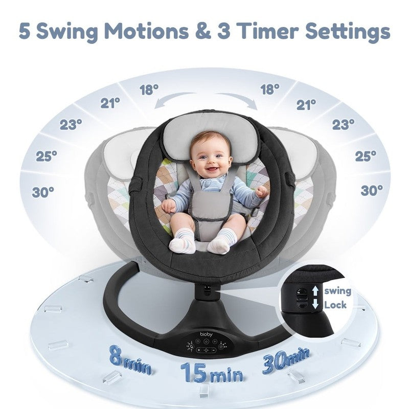 Electric Baby Swing Infant Rocker w/ Remote 5 Speeds Bluetooth Music Black1