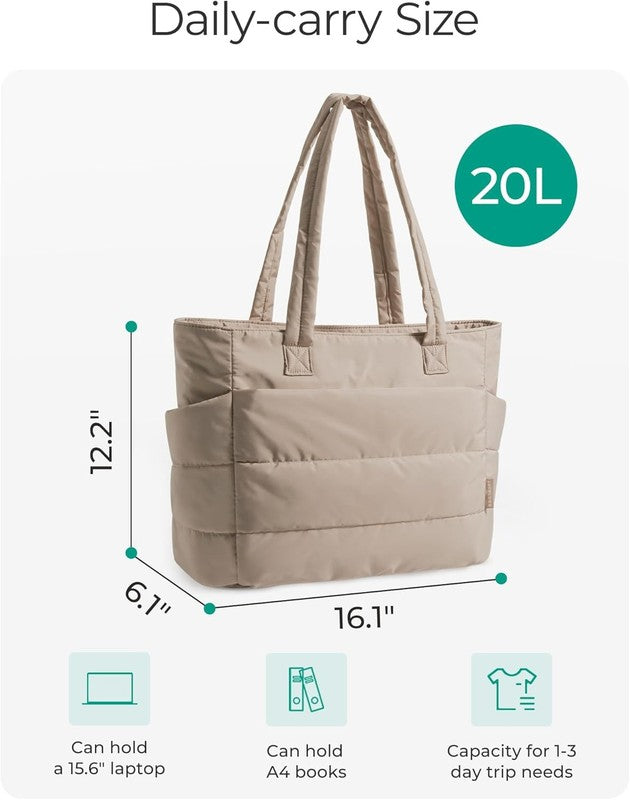 Women’s Lightweight Puffy Tote Bag Shoulder Handbag w/ Compartments Travel1