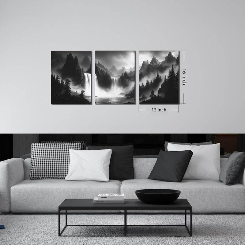 Foggy Forest 3-Piece Wall Art Set - Black & White Canvas Decor 12" x 16"6