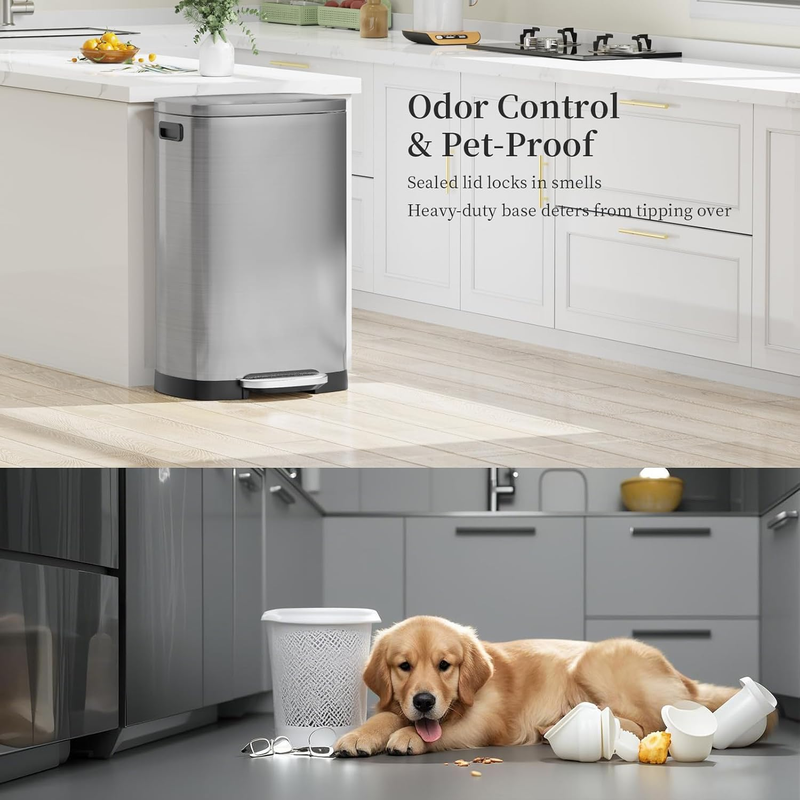 13 Gallon Kitchen Trash Can Stainless Steel Soft Close Pedal Bin 50L5
