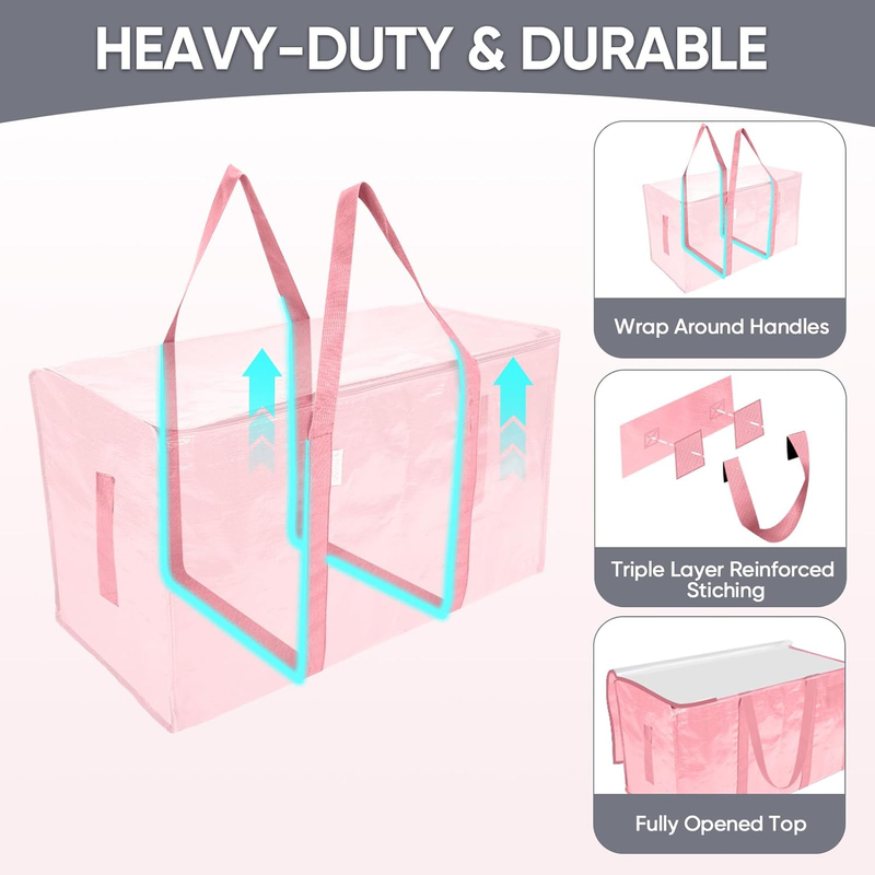 6 Pack Extra Large Heavy Duty Moving Bags Zipper Storage Totes Coral2