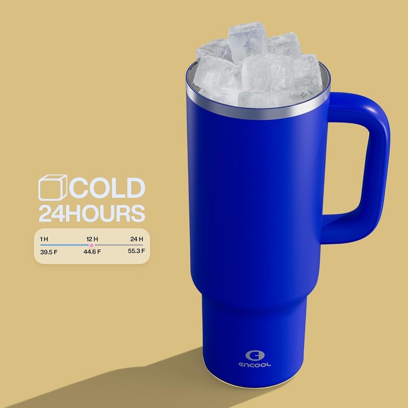 Royal Blue 40 Oz Insulated Tumbler with Handle & Straw   Keeps Drinks Cold 24H4