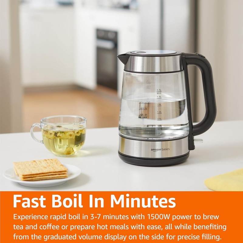 Fast Boiling Electric Kettle with Glass Carafe, BPA Free, 1.8 Quarts5