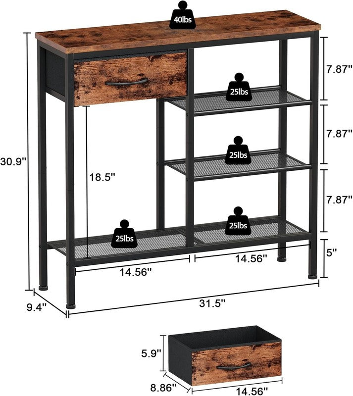 Entryway Industrial Console Table 31.5" Sofa Table Metal Mesh Rustic Brown2