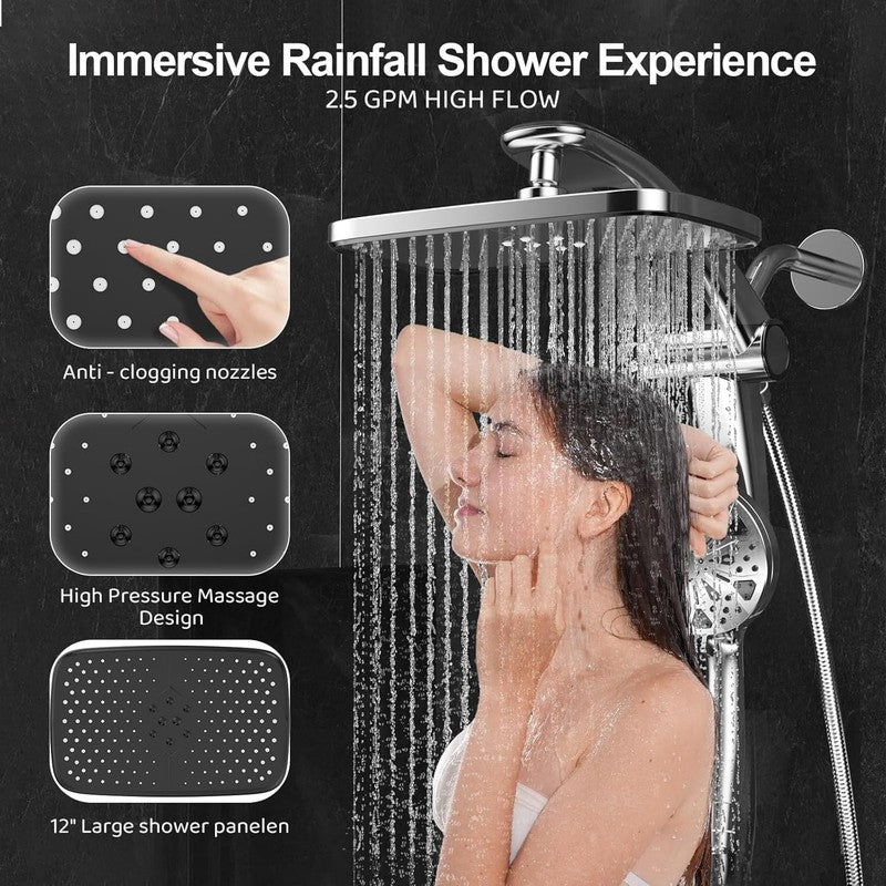 High Pressure Rain & Handheld Shower Head Combo w/ Magnetic Docking & Jets5