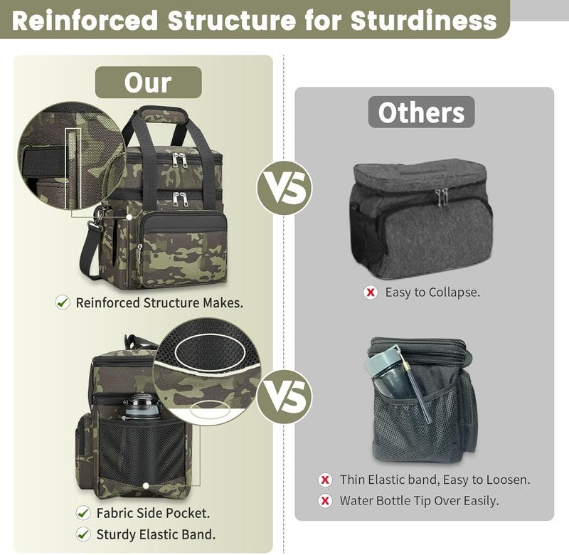 Insulated Lunch Bag & Box 15L Double Deck Reusable Cooler Tote Leakproof Camo3