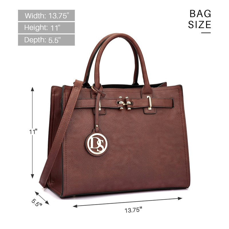Women Satchel Purse Belted Top Handle Work Tote Shoulder Bag w/ Long Strap5