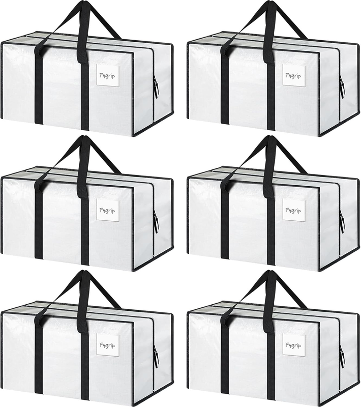 6 Pack Heavy Duty Moving Bags Large Storage Totes Strong Zipper White10