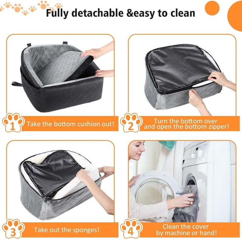 Dog Car Seat Small Dogs under 30lbs Washable Booster w/ Pockets Black/Grey4
