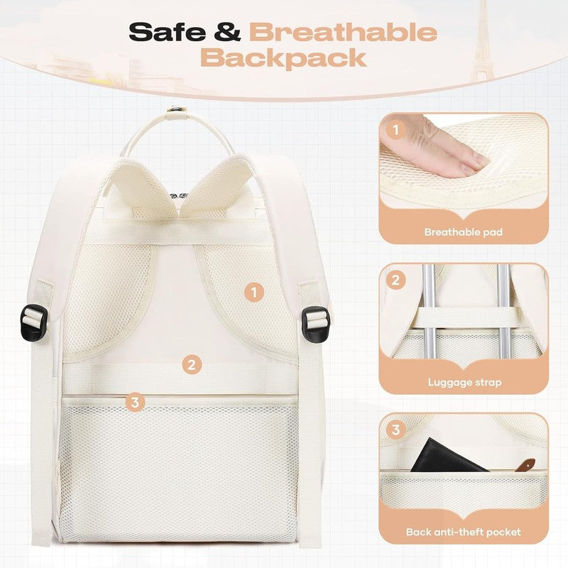 Travel Laptop Backpack 15.6 17.3" Nurse Work Bag w/ Lunch Box Beige3