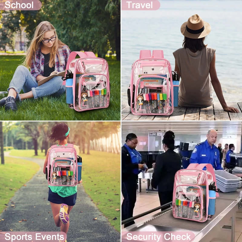 Clear Backpack, Heavy Duty PVC Transparent Backpack Stadium Approved with Reinfo4