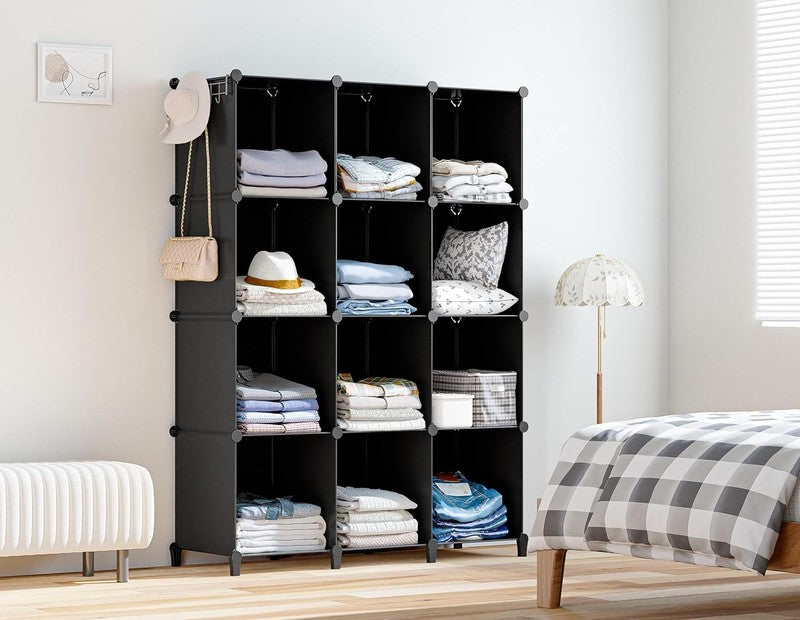 12 Cube Closet Organizer, Portable Storage Shelves for Clothes, Black1