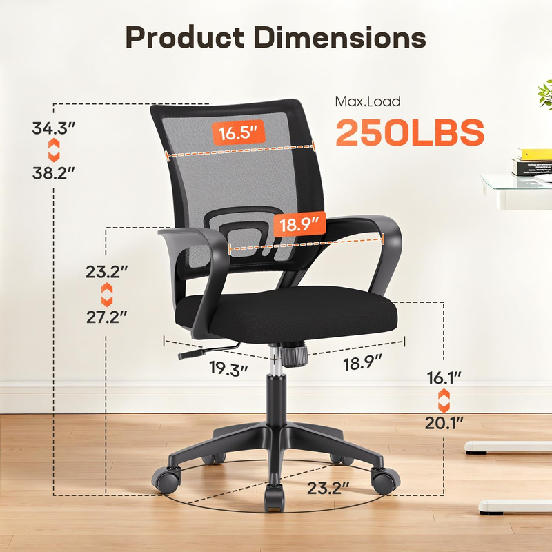 Ergonomic Office Chair  Mid-Back Swivel Desk Chair Adjustable Height6