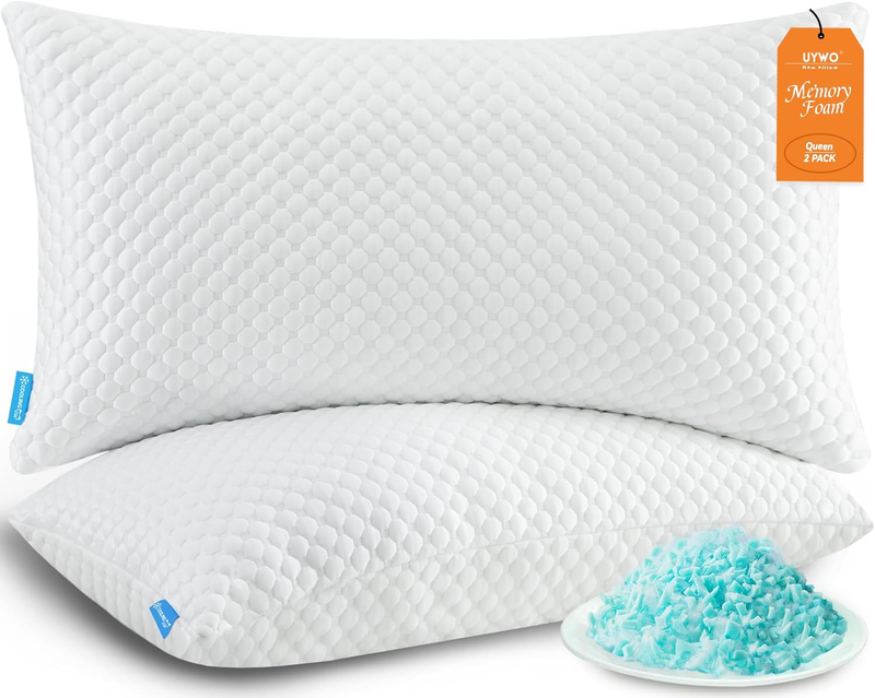 Cooling Pillows Queen Size Set of 2, Memory Foam Pillows with Zipper, Firm Bed P6