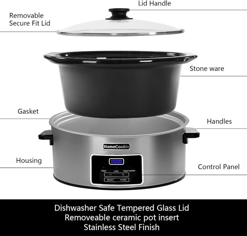 8Qt Digital Programmable Slow Cooker Timer 10+ Servings Keep Warm Low High2